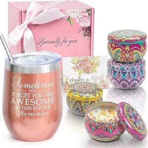 8pc Insulated Wine Tumbler & Candle Gift Set (NWT) 🌸✨